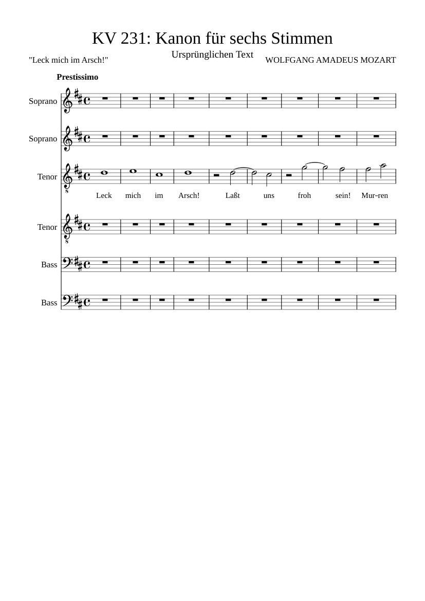 Kanon für sechs Stimmen KV 231 (Leck mich im Arsch!)
