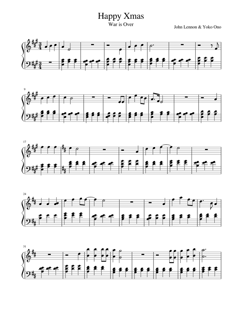 Happy Xmas Sheet music for Piano (Solo) Easy | Musescore.com