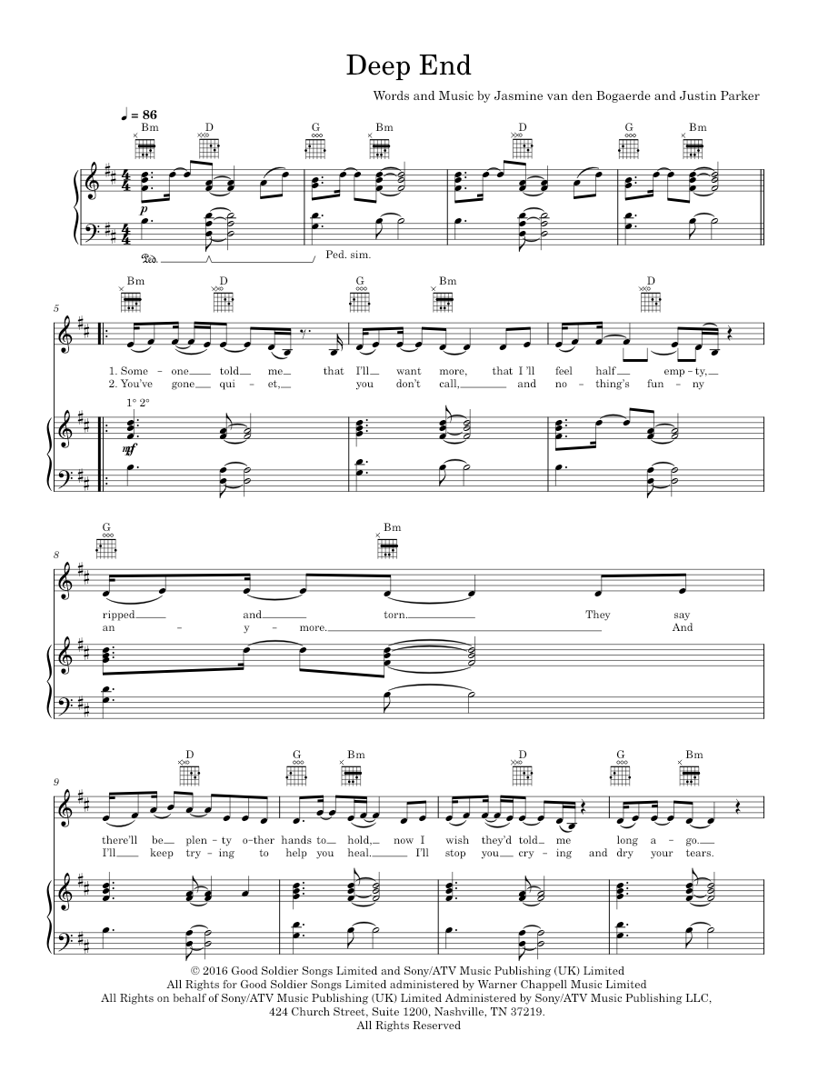 deep end Sheet music for Piano, Vocals by Birdy Official