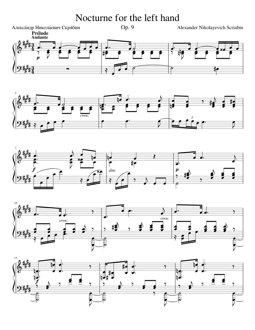Prelude and Nocturne for the Left Hand Op.9