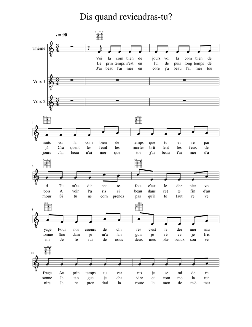 Dis quand reviendras tu version swing Sheet music for Guitar (Mixed