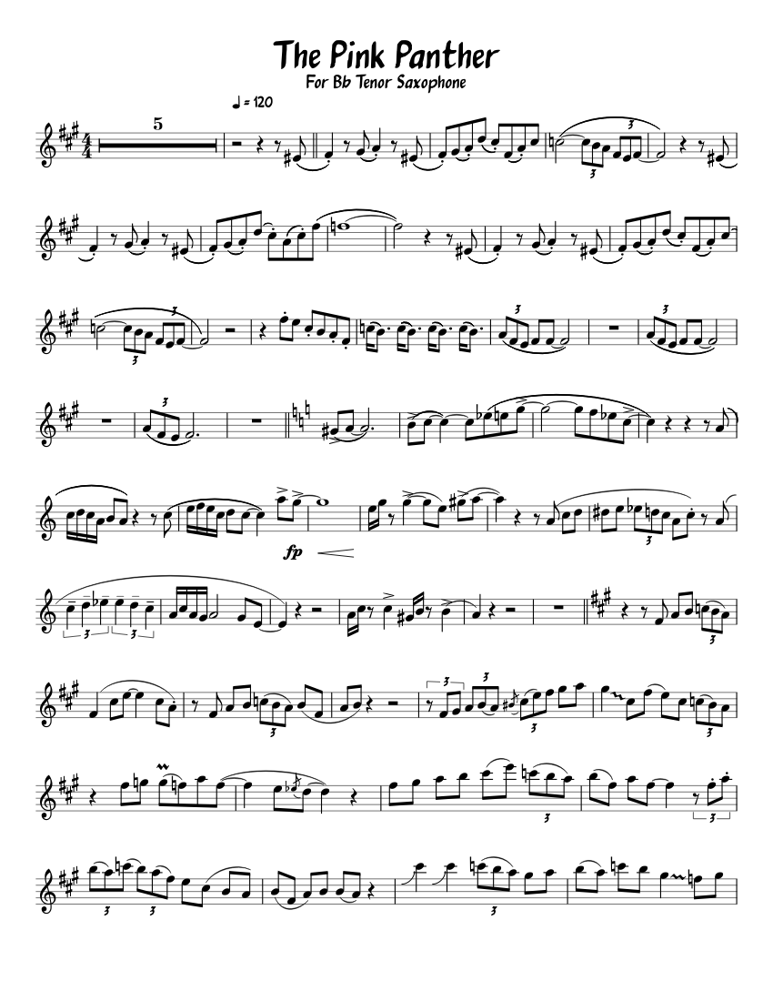The Pink Panther Sheet music for Saxophone tenor (Solo) | Musescore.com