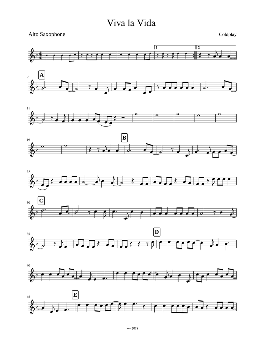 Viva la Vida Sheet music for Saxophone alto (Solo) | Musescore.com
