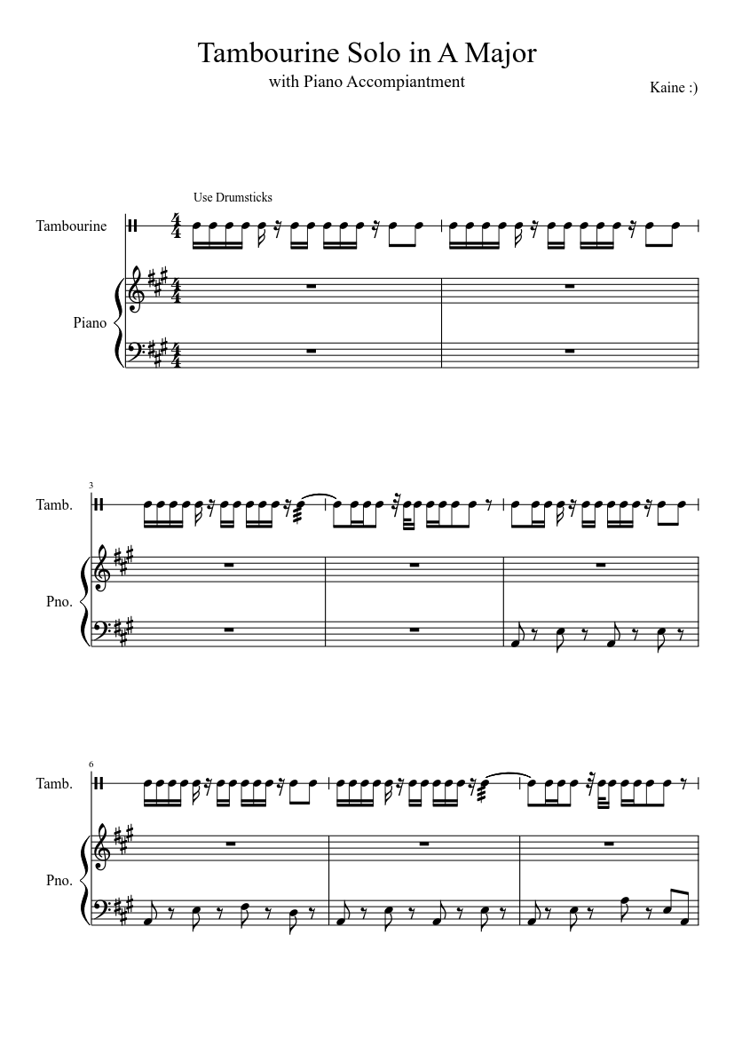 Tambourine Solo in A Major Sheet music for Piano (Solo) | Musescore.com