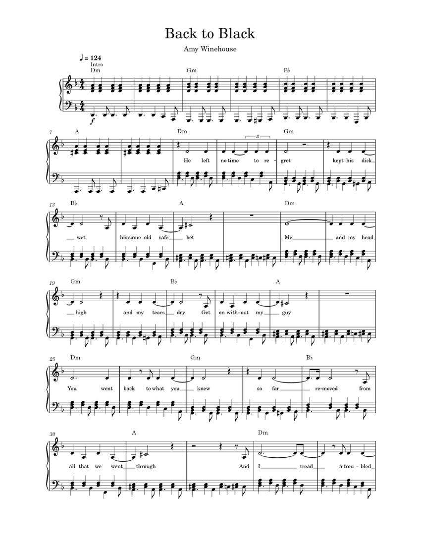 Back to Black Sheet music for Piano (Solo) | Musescore.com