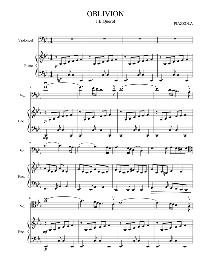 OBLIVION CELLO PIANO Sheet music for Piano, Cello (Solo) | Musescore.com