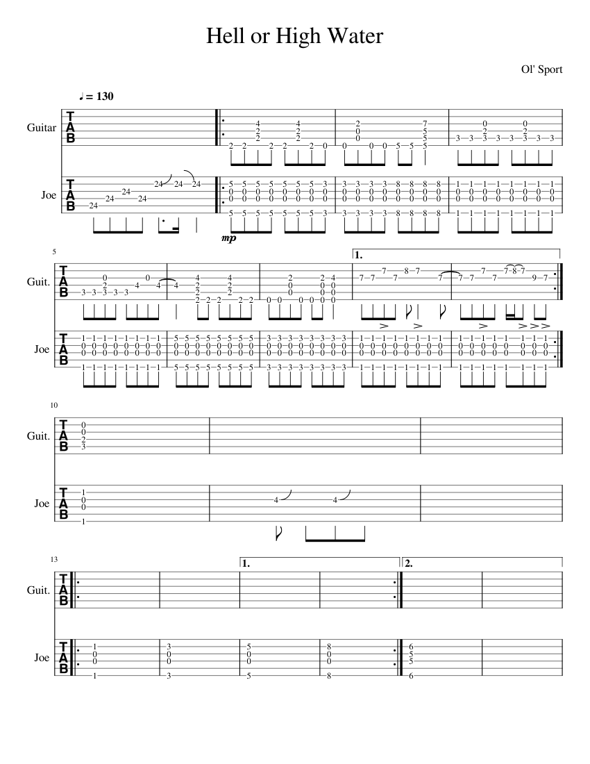 Hell or High Water Sheet music for Guitar (Mixed Duet)