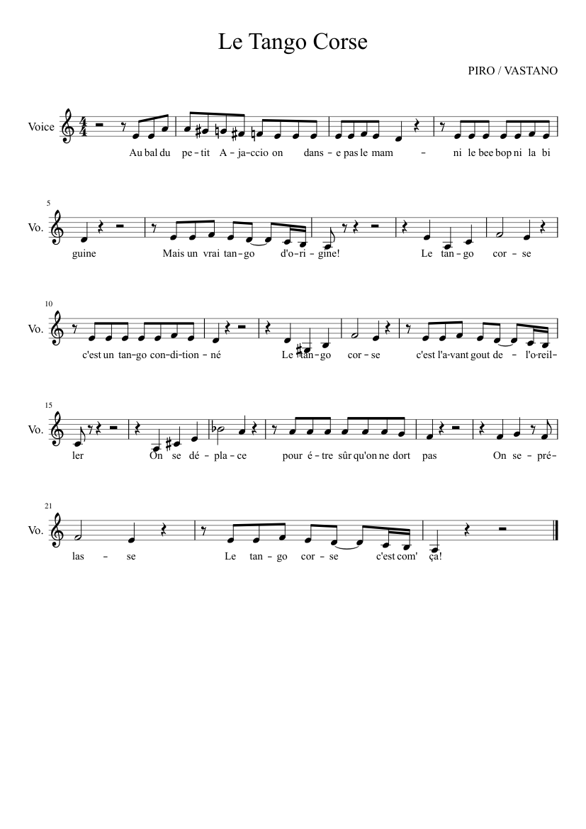 Le Tango corse Sheet music for Voice (other) (Solo) | Musescore.com