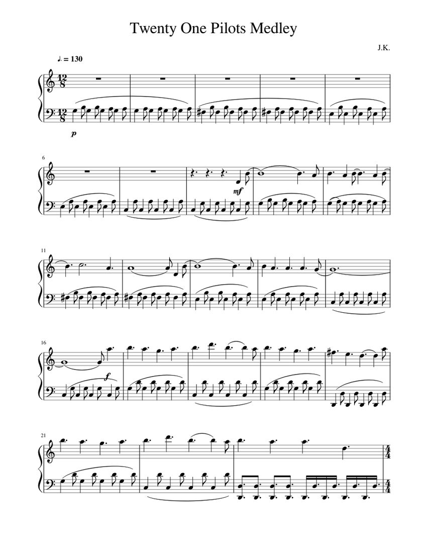 Twenty One Pilots Piano Medley Easy Sheet Music For Piano Solo 