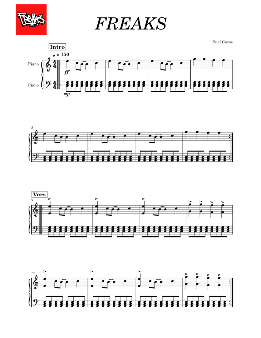 Freaks – Surf Curse – Easy Piano Sheet music for Piano (Solo
