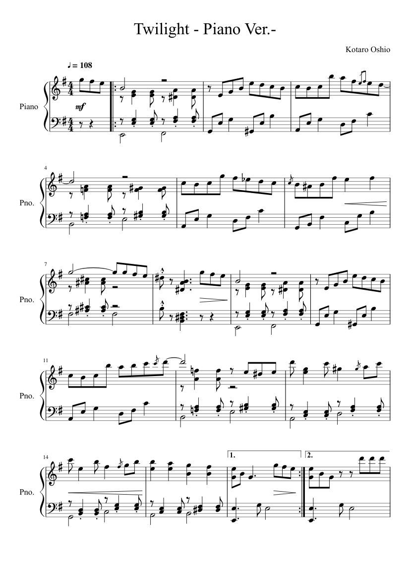 Twilight - Piano Arrangement Sheet music for Piano (Solo) | Musescore.com