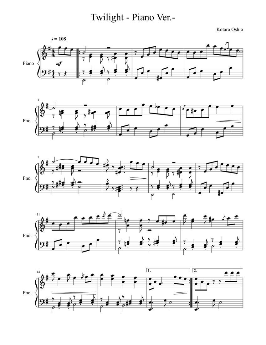 Twilight - Piano Arrangement Sheet music for Piano (Solo) | Musescore.com