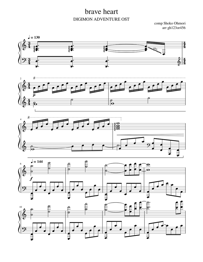 brave heart Sheet music for Piano (Solo) | Musescore.com