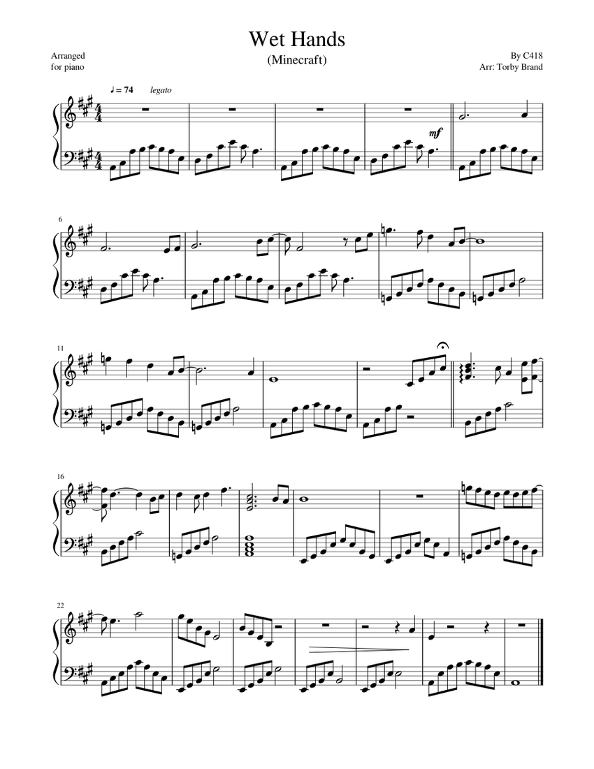 Wet Hands (Minecraft) Sheet music for Piano (Solo) | Musescore.com