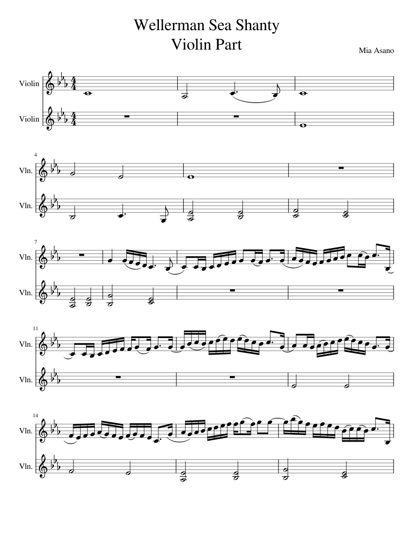 Wellerman Sea Shanty Violin Part by Mia Asano Sheet music for Violin