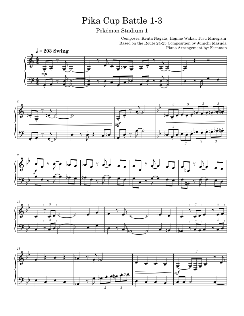 Pika Cup Battle 1-3 - Pokemon Stadium 1 – Kenta Nagata, Hajime Wakai, Toru  Minegishi, Koji Kondo Pika Cup Battle 1-3 - Pokemon Stadium 1 Sheet music  for Piano (Solo) | Musescore.com