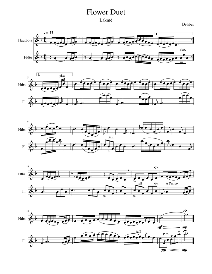 flower duet Sheet music for Flute, Oboe (Woodwind Duet)