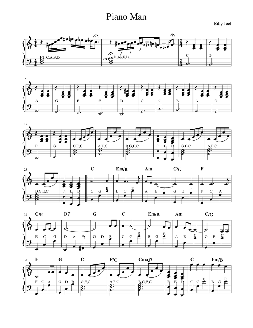 Piano Man (Billy Joel) Sheet music for Piano (Solo) | Musescore.com