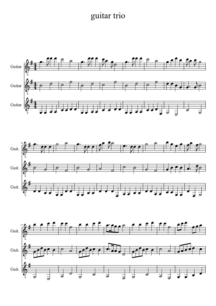 Music Notes Trio Trio in G Sheet Music for Guitar (Mixed Trio) | MuseScore.com