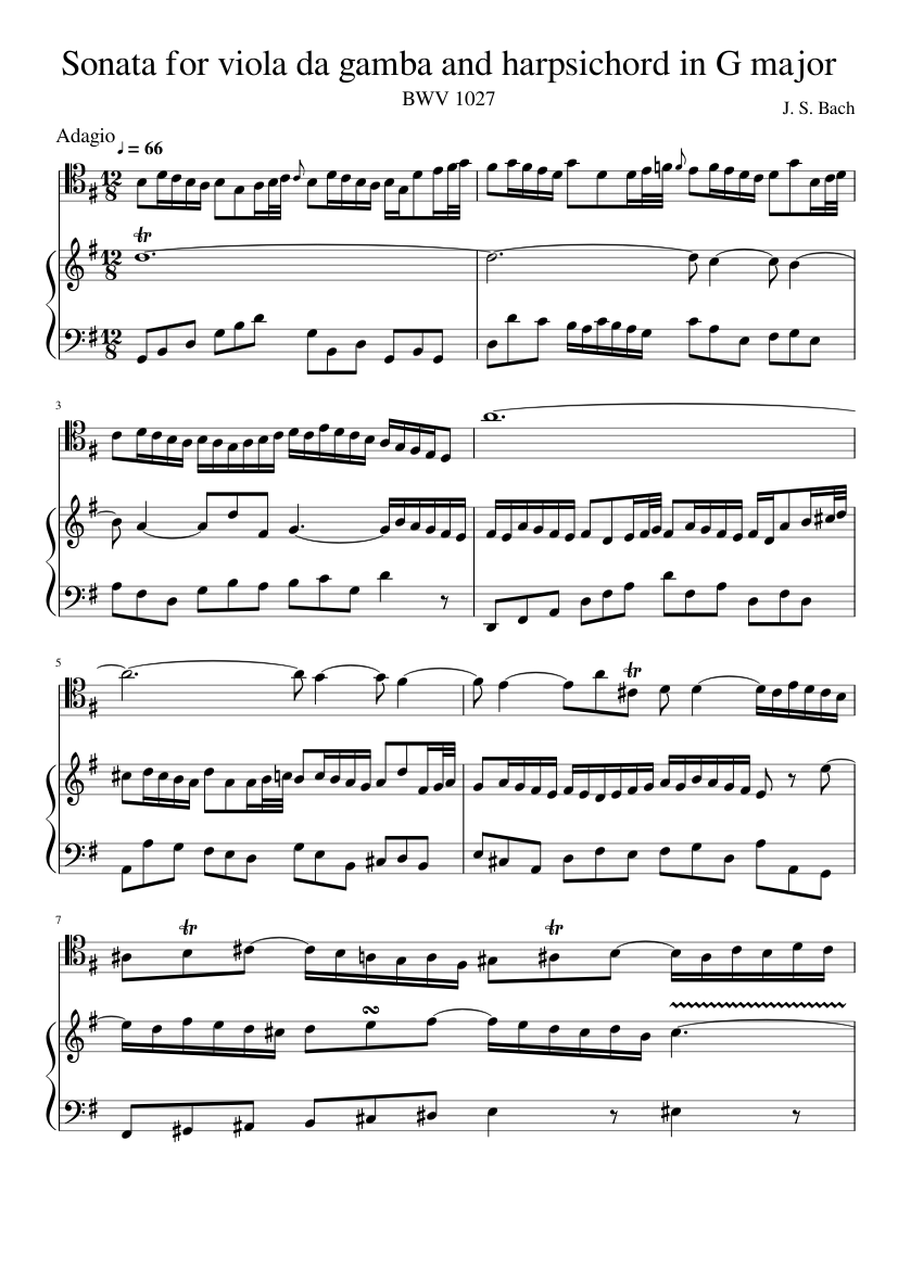 BWV 1027: Sonata for Viola da Gamba and Harpsichord Sheet music for  Harpsichord (Solo) | Musescore.com