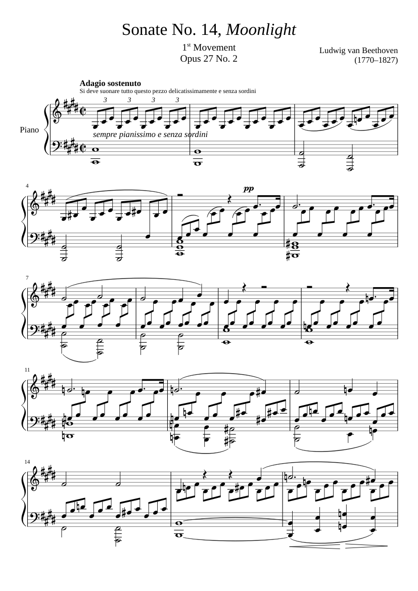 Sonate No. 14, “Moonlight” 1st Movement Sheet music for Piano (Solo) |  Musescore.com