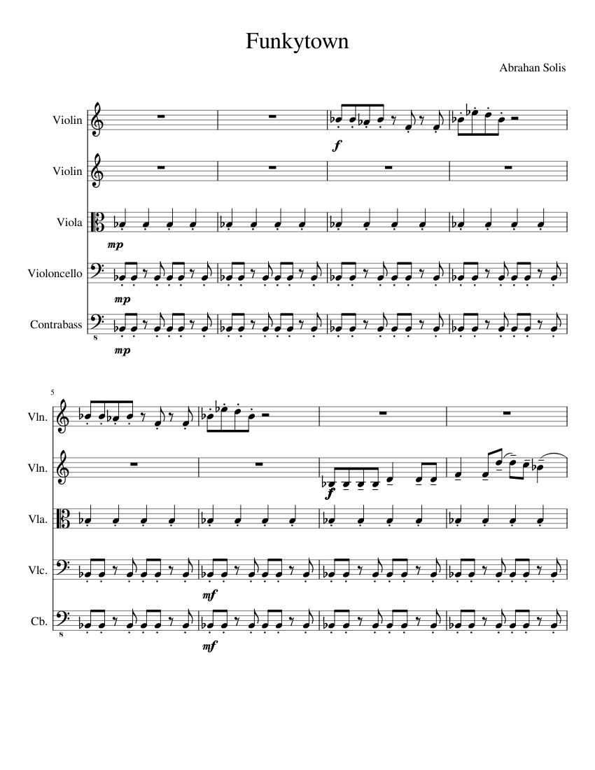 Funkytown (strings) Sheet music for Contrabass, Violin, Viola, Cello  (String Quintet) | Musescore.com