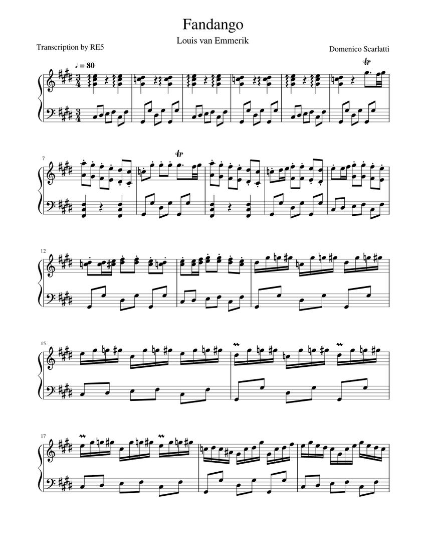 Domenico Scarlatti - Fandango arr. Louis van Emmerik Sheet music for ...