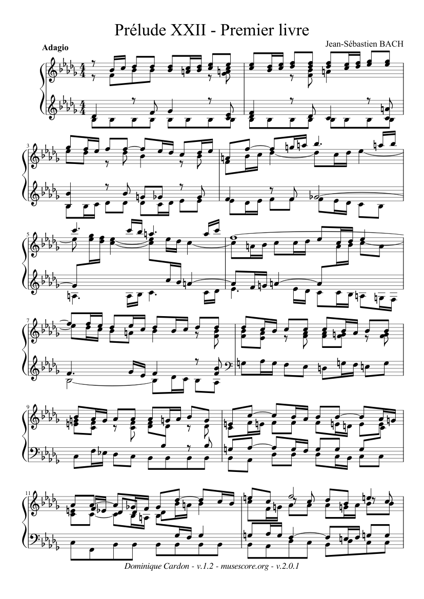 Prélude XXII - Premier livre de "Das Wohltemperierte Klavier" -  Jean-Sébastien Bach Sheet music for Piano (Solo) | Download and print in PDF  or MIDI free sheet music | Musescore.com