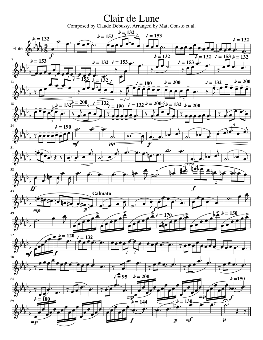 Clair de Lune Sheet Music for Flute (Solo) | MuseScore.com