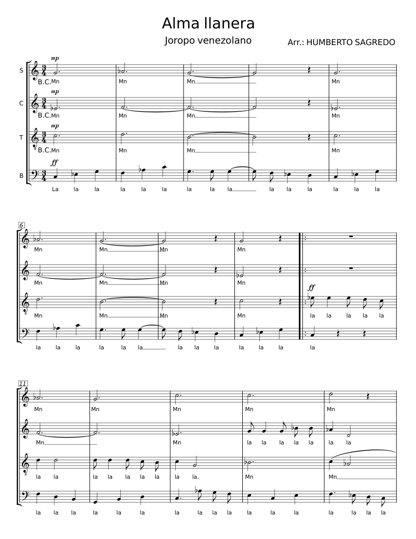 Partitura Alma Llanera - piano tutorial
