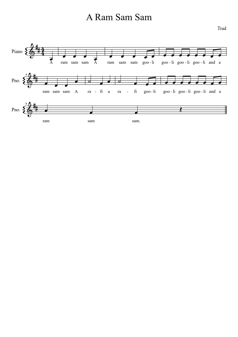 A Ram Sam Sam Sheet music for Piano (Solo) | Download and print in PDF or  MIDI free sheet music with lyrics | Musescore.com