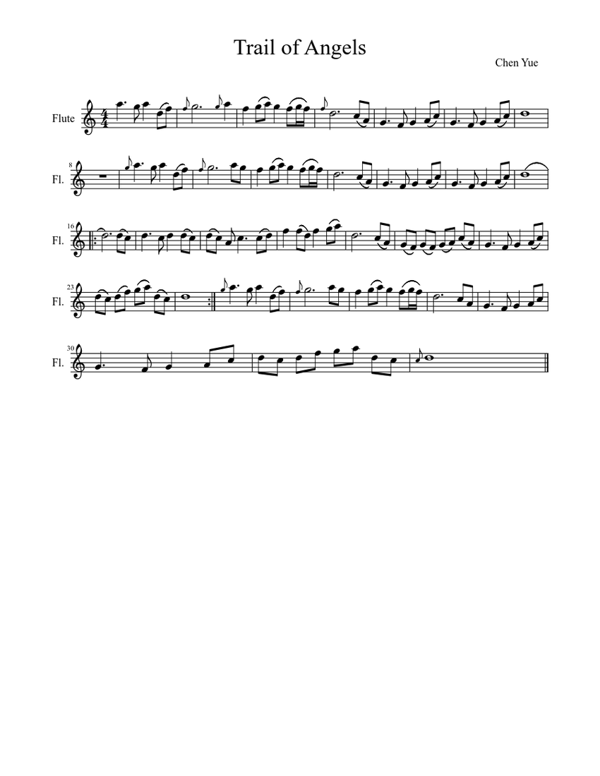 Trail Of Angels Sheet Music For Flute Solo Musescore