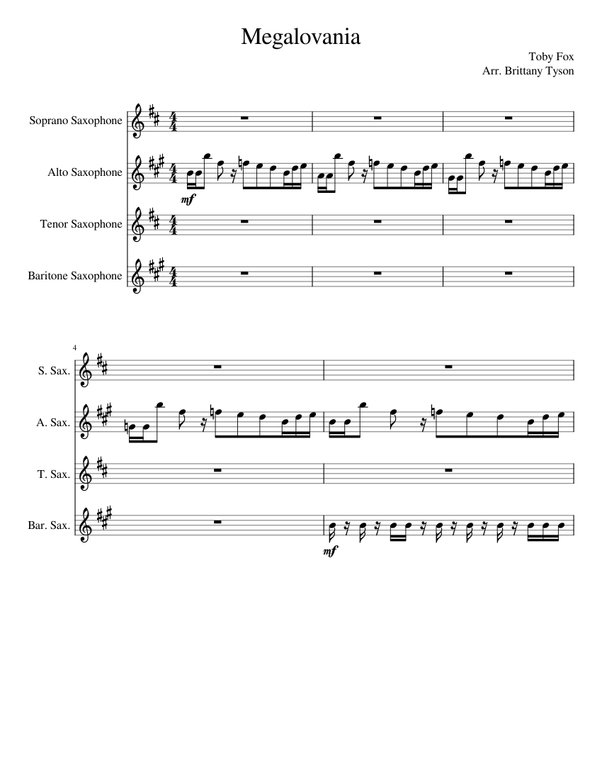 Megalovania Sheet music for Saxophone alto, Saxophone tenor, Saxophone ...