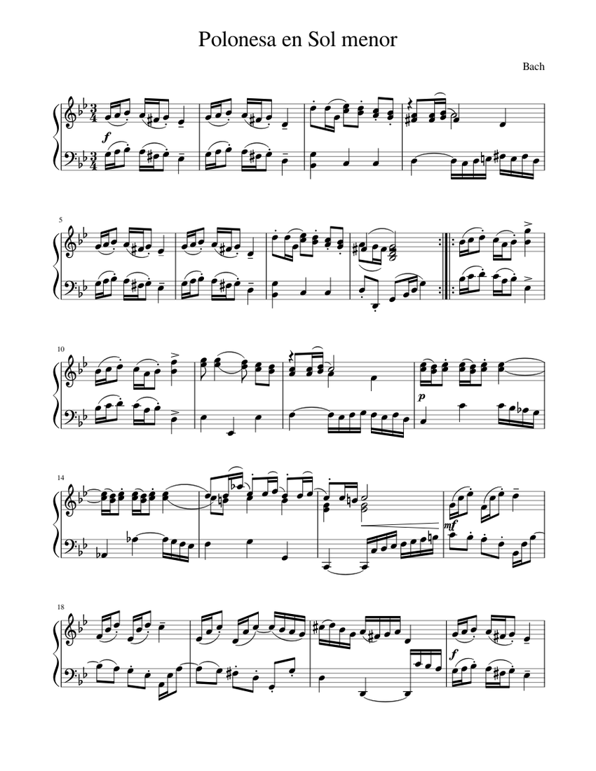Polonesa en Sol menor Bach Sheet music for Piano (Solo) | Download and ...