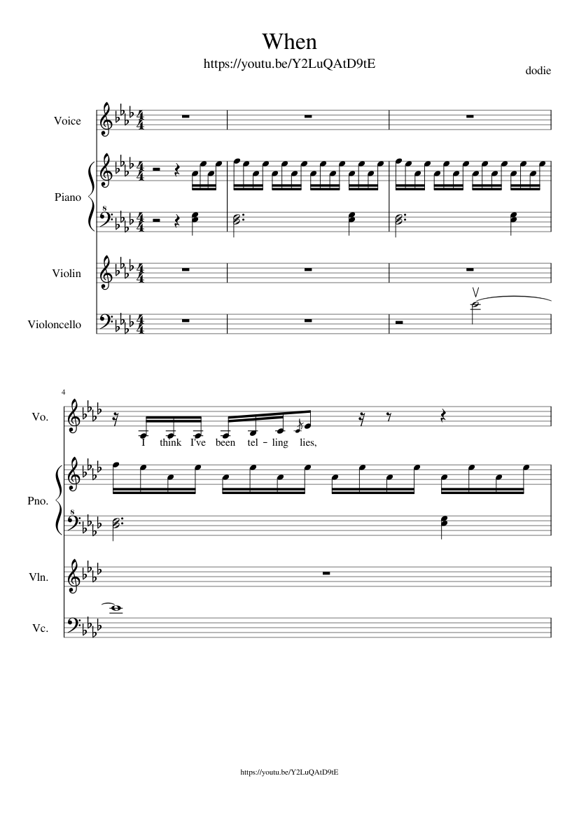 When by dodie Sheet music for Piano, Vocals, Violin, Cello (Mixed Quartet)  | Musescore.com