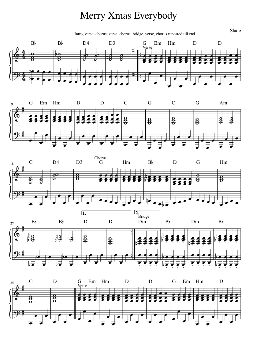 Merry xmas everybody – Slade Merry Xmas Everybody by Slade with Bassline  Sheet music for Piano (Solo) Easy | Musescore.com