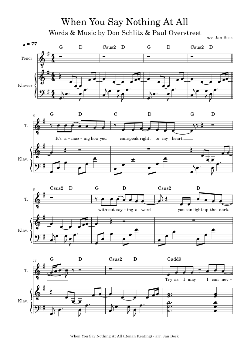 When You Say Nothing At All Sheet Music with Chords for Piano