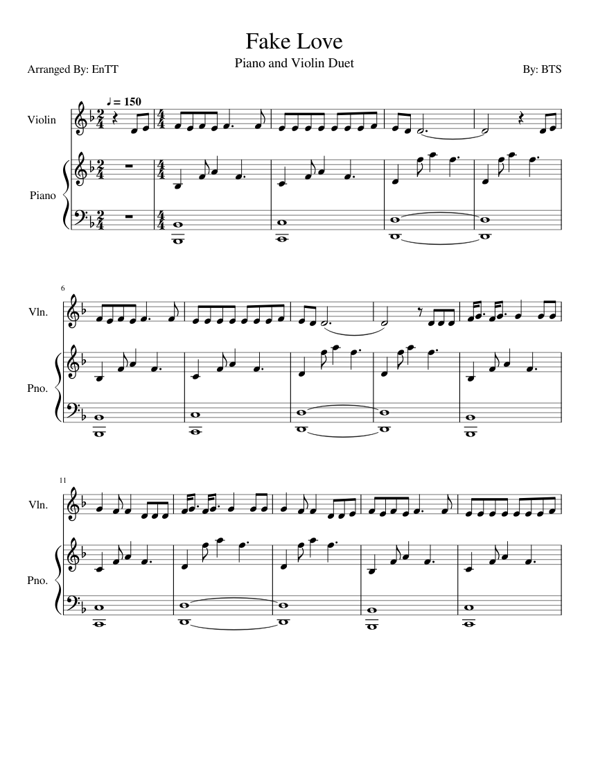 in PDF or MIDI free sheet music for Fake Love by BTS arranged by E n TT- Em...