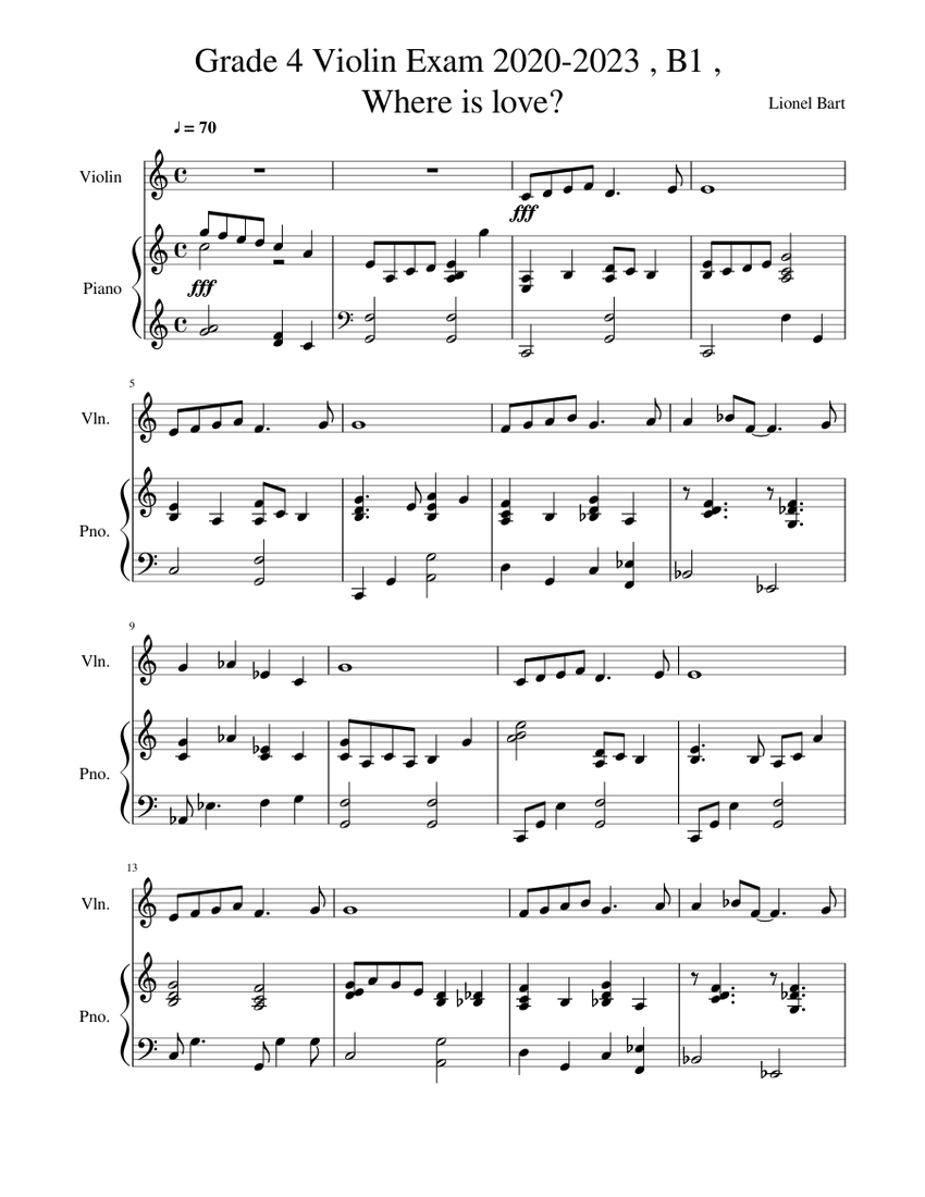 Grade 4 Violin Exam 2020-2023 , B1 , Where is love? Sheet music for Piano,  Violin (Solo) | Musescore.com