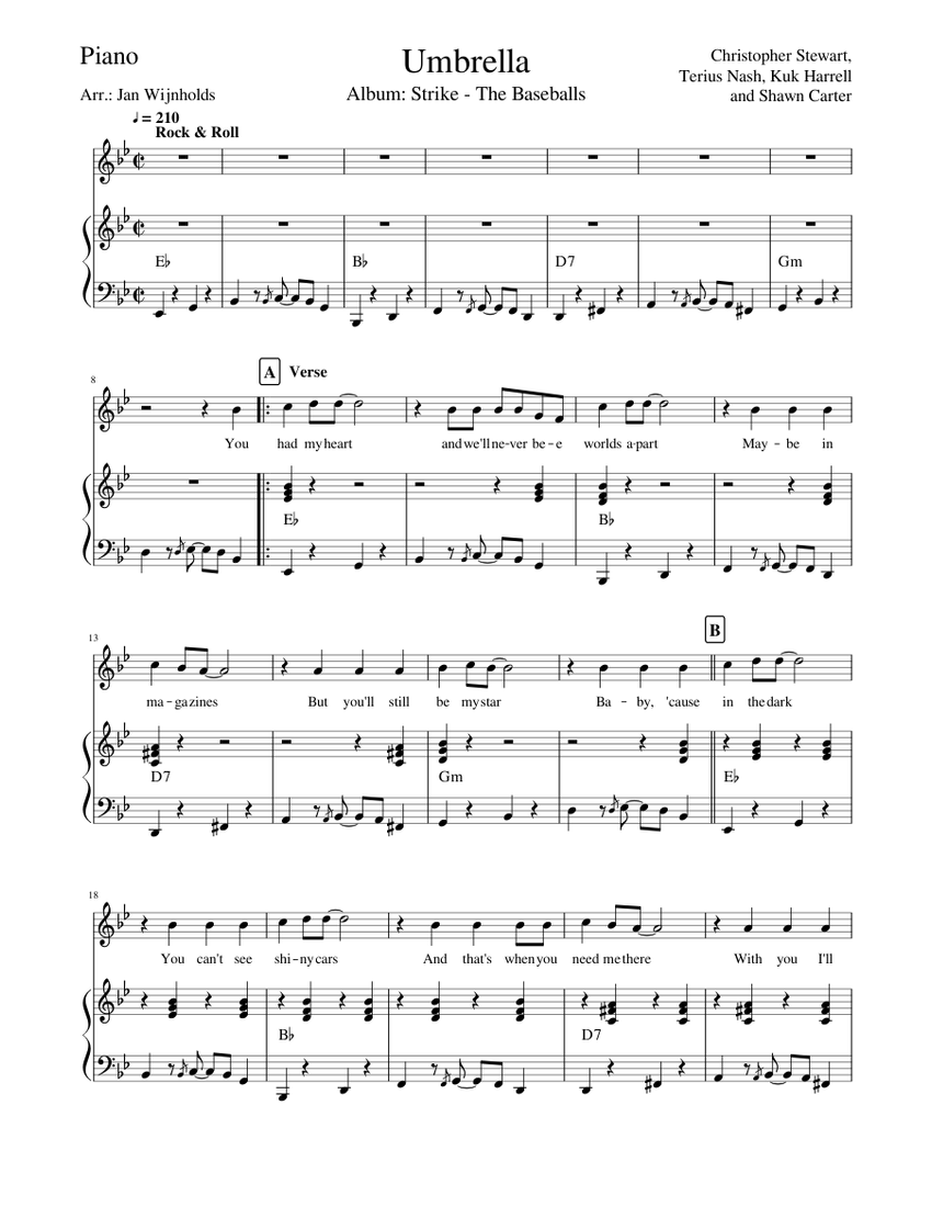 Umbrella - The Baseballs Sheet music for Piano (Solo) | Musescore.com