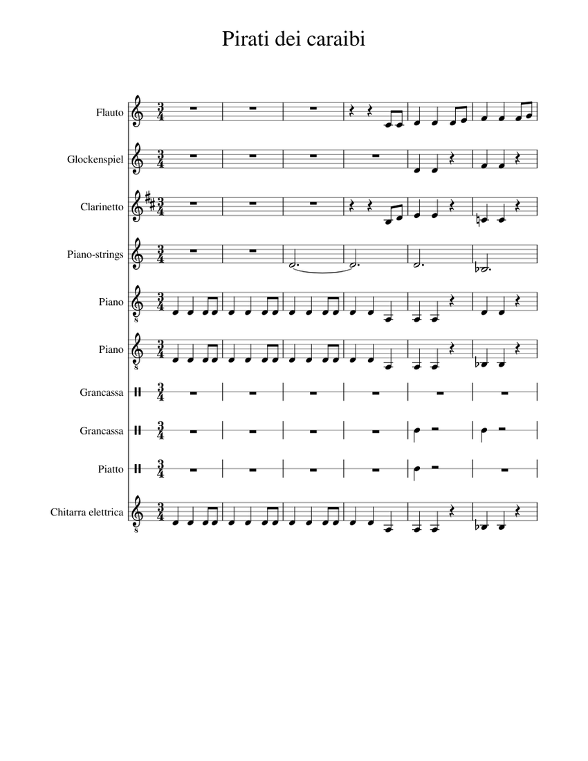 Pirati dei caraibi Sheet music for Piano, Flute, Clarinet in b-flat,  Glockenspiel & more instruments (Mixed Ensemble) | Musescore.com