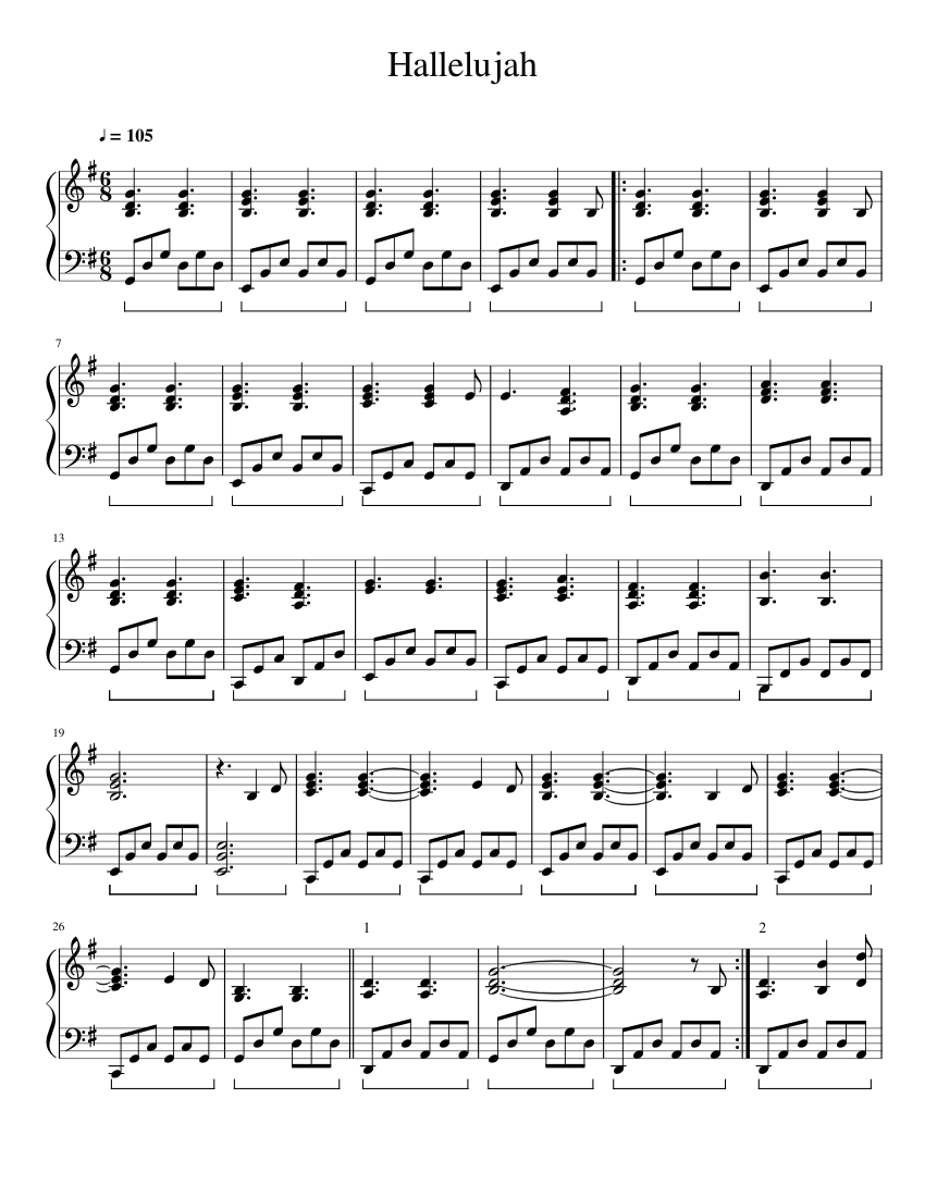 Hallelujah Sheet music for Piano (Solo) | Download and print in PDF or