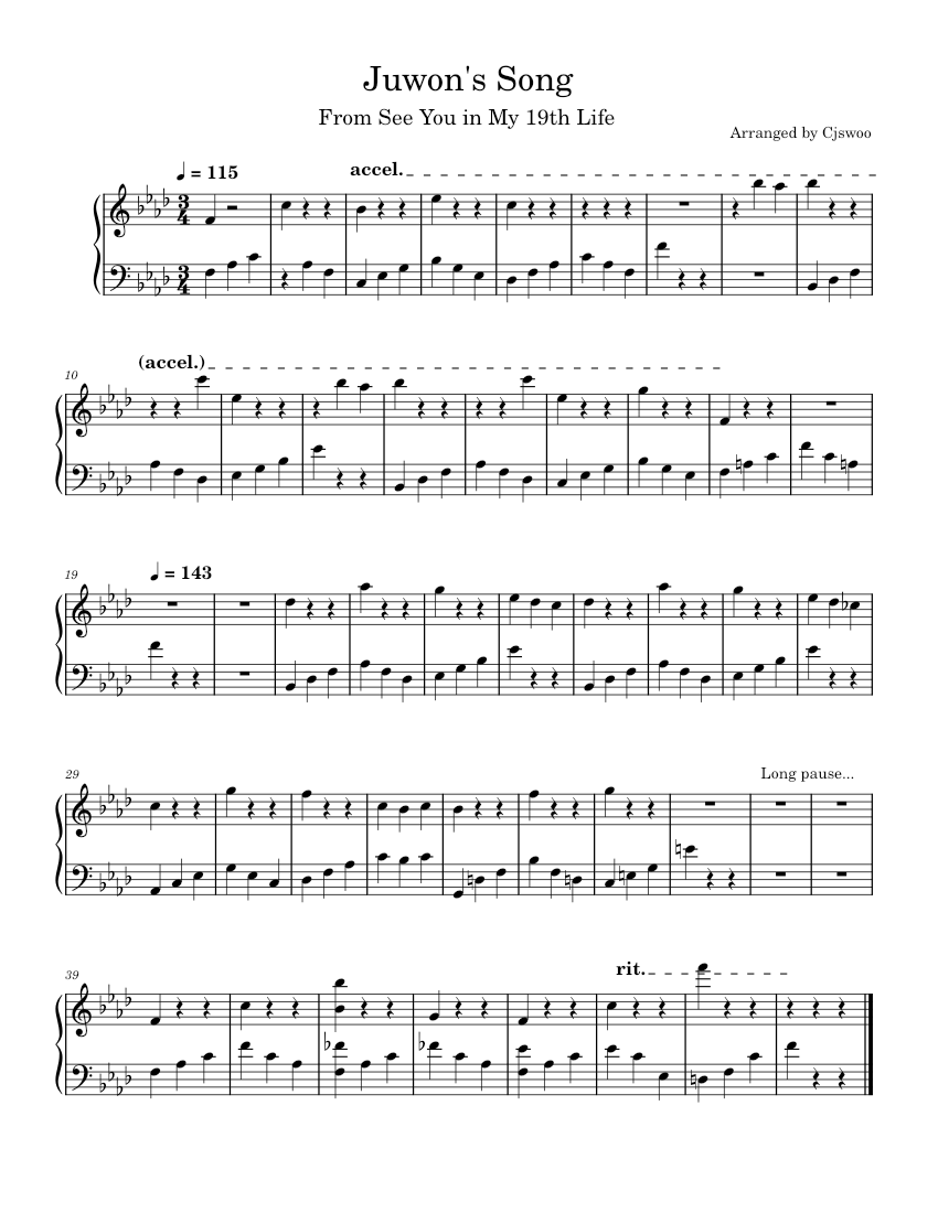 Juwon's Song from See You in My 19th Life (Piano part, Kdrama OST