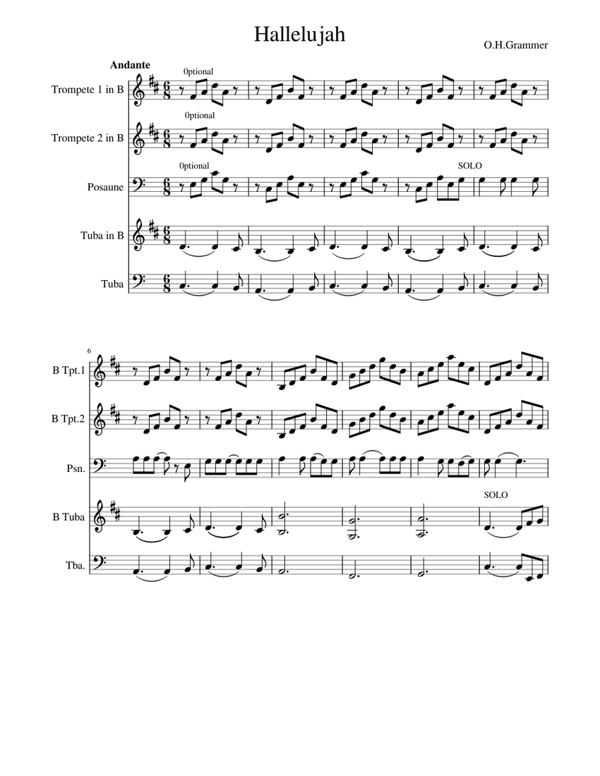 Hallelujah_V1 Sheet music for Trumpet (In B Flat), Trombone, Tuba