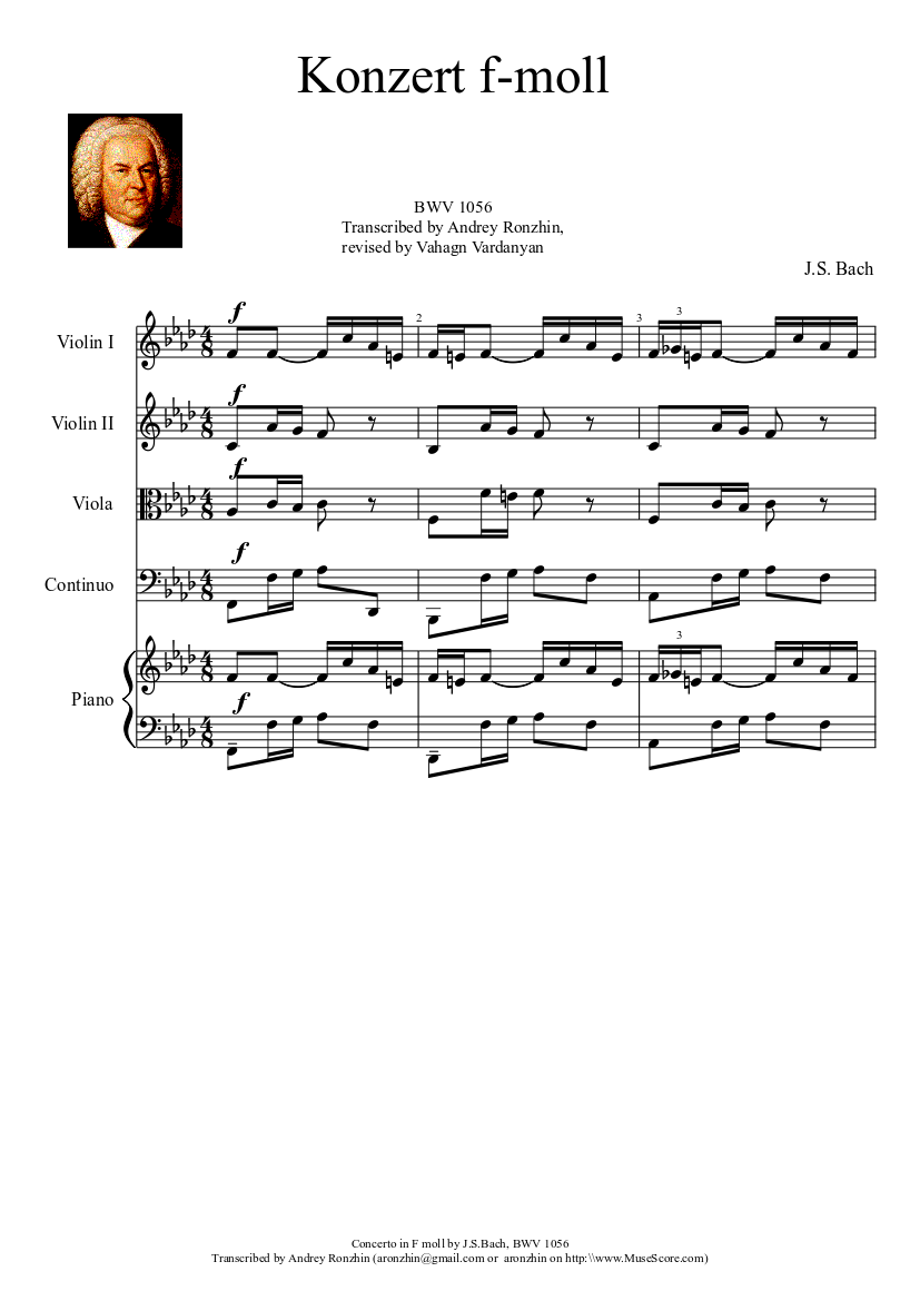 Concerto in F moll (J.S.Bach), BWV 1056 Sheet music for Piano, Viola (Solo)  | Musescore.com