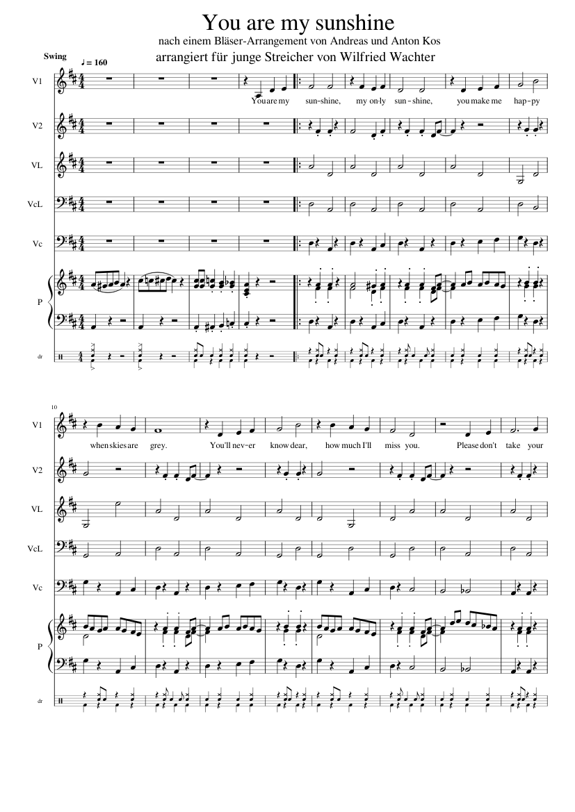 You are my sunshine (long) Sheet music for Piano, Violin, Cello, Drum — free download