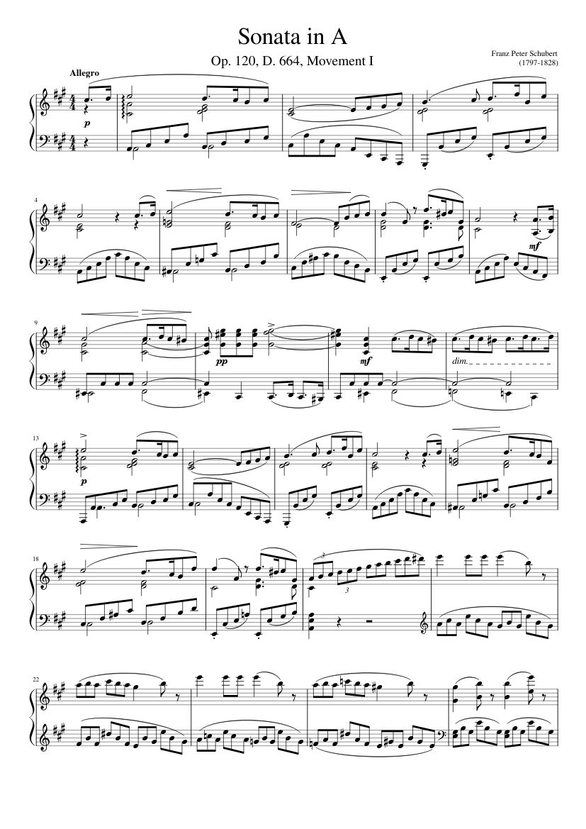 Sonata in A Op.120 D.664