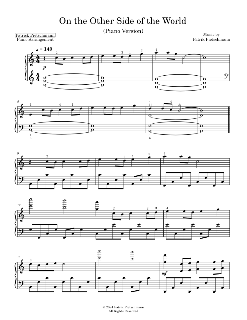 On the Other Side of the World – Music by Patrik Pietschmann Sheet