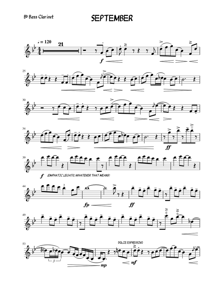 September Bb Bass Clarinet Sheet music for Clarinet bass (Solo