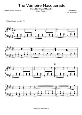 The vampire masquerade Sheet music for Piano, Violin, Guitar